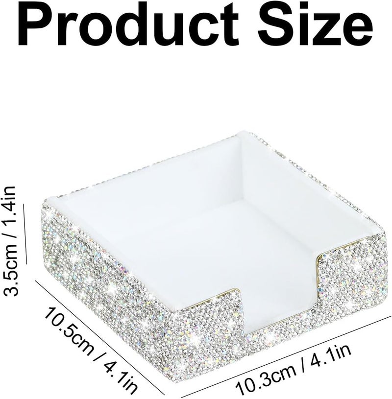 Buqoo Rhinestone Note Holder, Post It Note Dispenser Desk Organizer 4 x 4 Inches, Bling Postit Note Dispenser Post It Note Holder for Home Desk Office Supplies (Silver) - Image 4